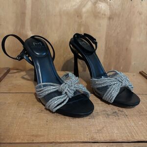 Marc Fisher LTD Canellie Sparkle Heel Ankle Strap Sandals Sz 8 Silver Black